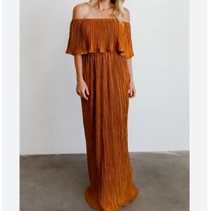 NEW Baltic Born CIARA XS Pleated Off‎ Shoulder Maxi Dress SPICE Elegant WOMEN XS